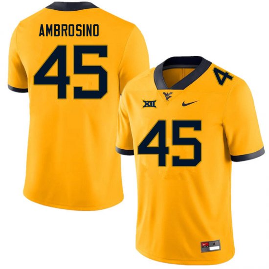 Men's West Virginia Mountaineers NCAA #45 Derek Ambrosino Gold Authentic Nike Stitched College Football Jersey BK15V88IC